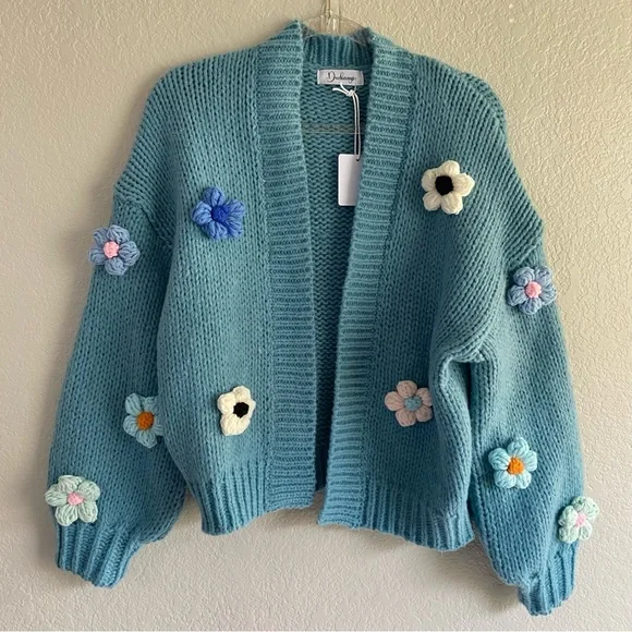 トップス 80s 3D Flower Embroidered Cardigan 41iNCYQ4PyL.jpg